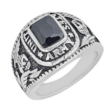 United States Army Stainless Steel With Black Center Stone Women's Ring
