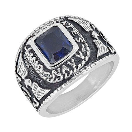 United States Navy Dark Blue Center Stone Stainless Steel Women's Ring