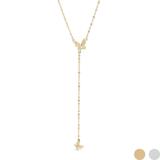 18K Gold PVD Stainless Steel Butterfly Lariat Necklace