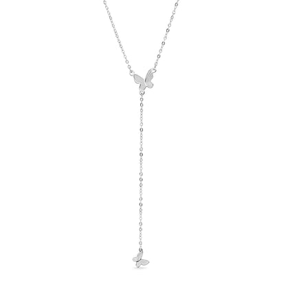 18K Gold PVD Stainless Steel Butterfly Lariat Necklace