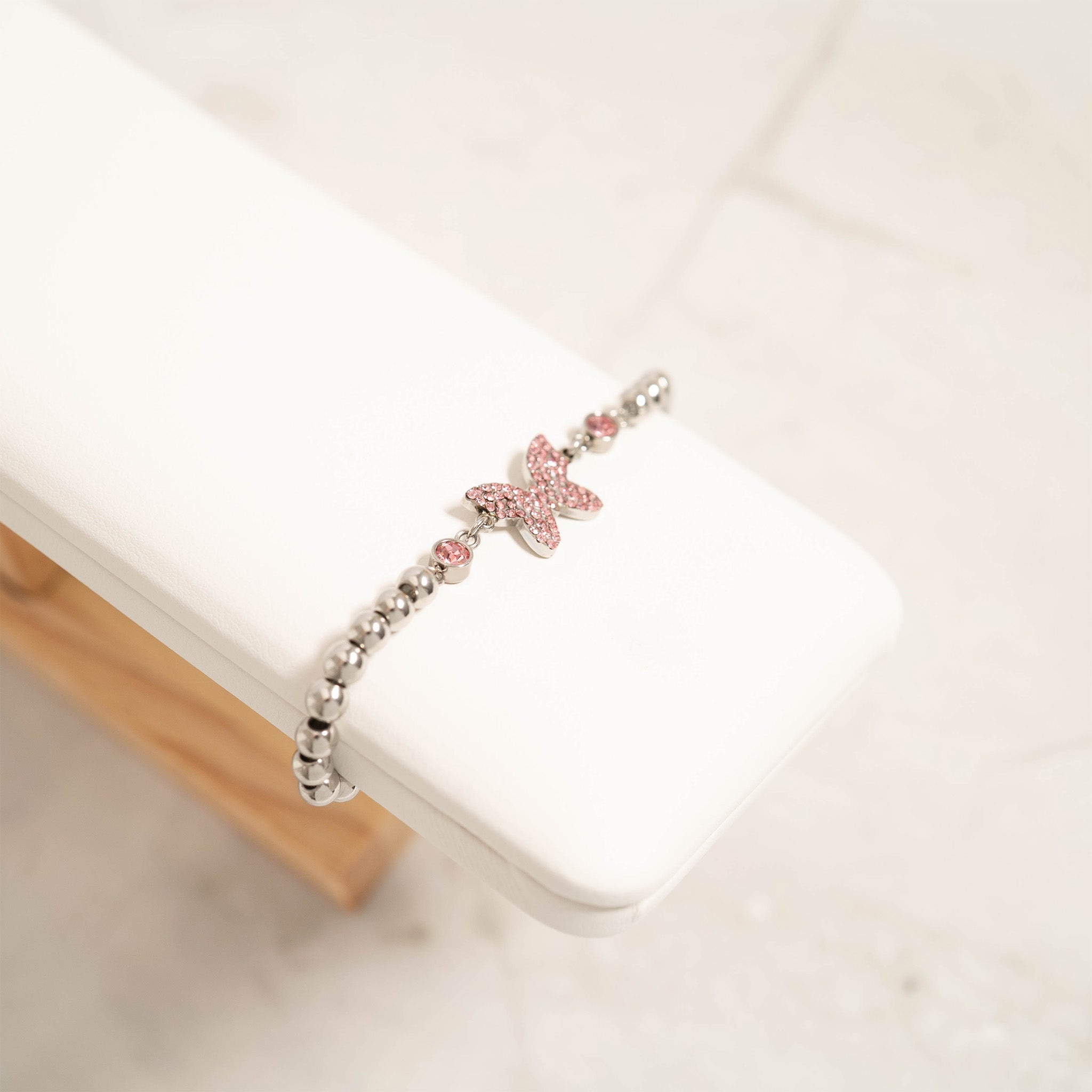 18K Gold PVD Stainless Steel Butterfly Beaded Stretch Bracelet