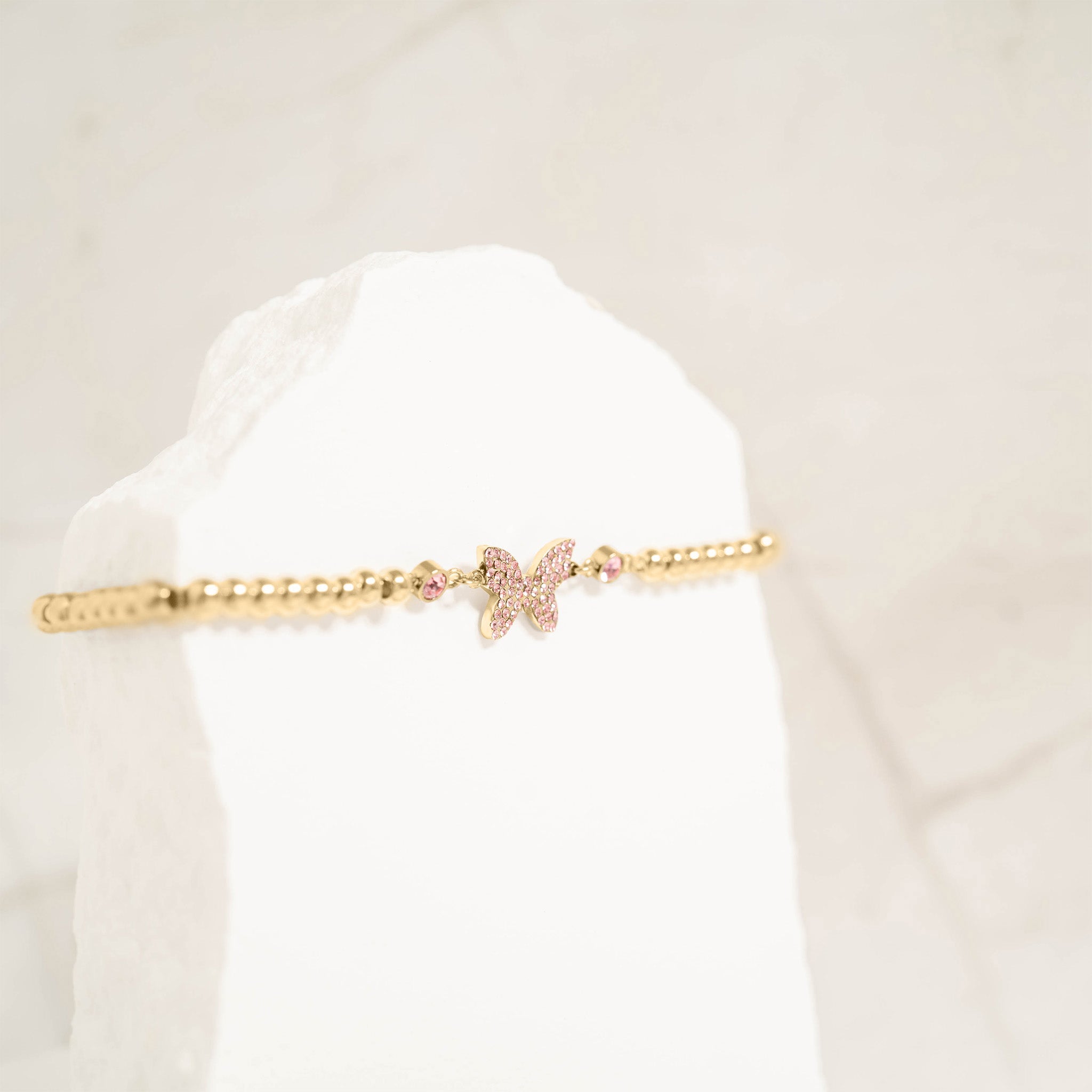 18K Gold PVD Stainless Steel Butterfly Beaded Stretch Bracelet