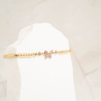 18K Gold PVD Stainless Steel Butterfly Beaded Stretch Bracelet