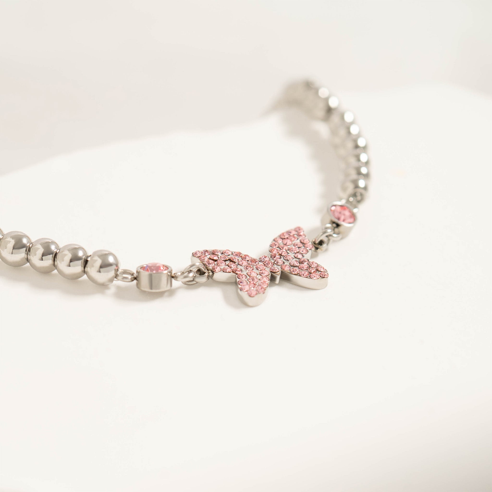 18K Gold PVD Stainless Steel Butterfly Beaded Stretch Bracelet