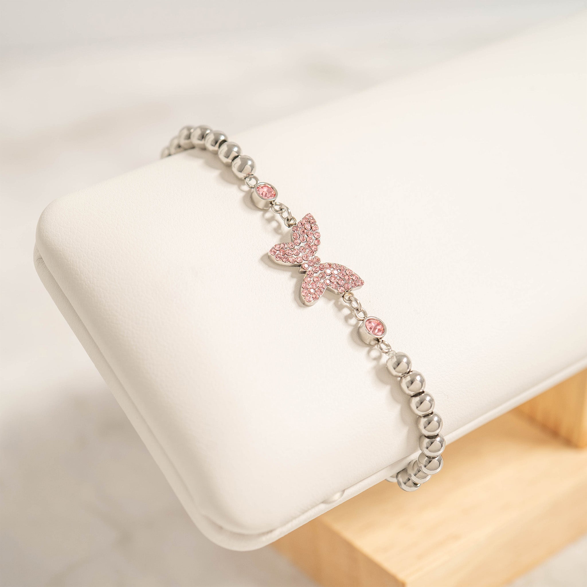 18K Gold PVD Stainless Steel Butterfly Beaded Stretch Bracelet