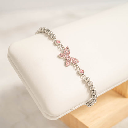 18K Gold PVD Stainless Steel Butterfly Beaded Stretch Bracelet