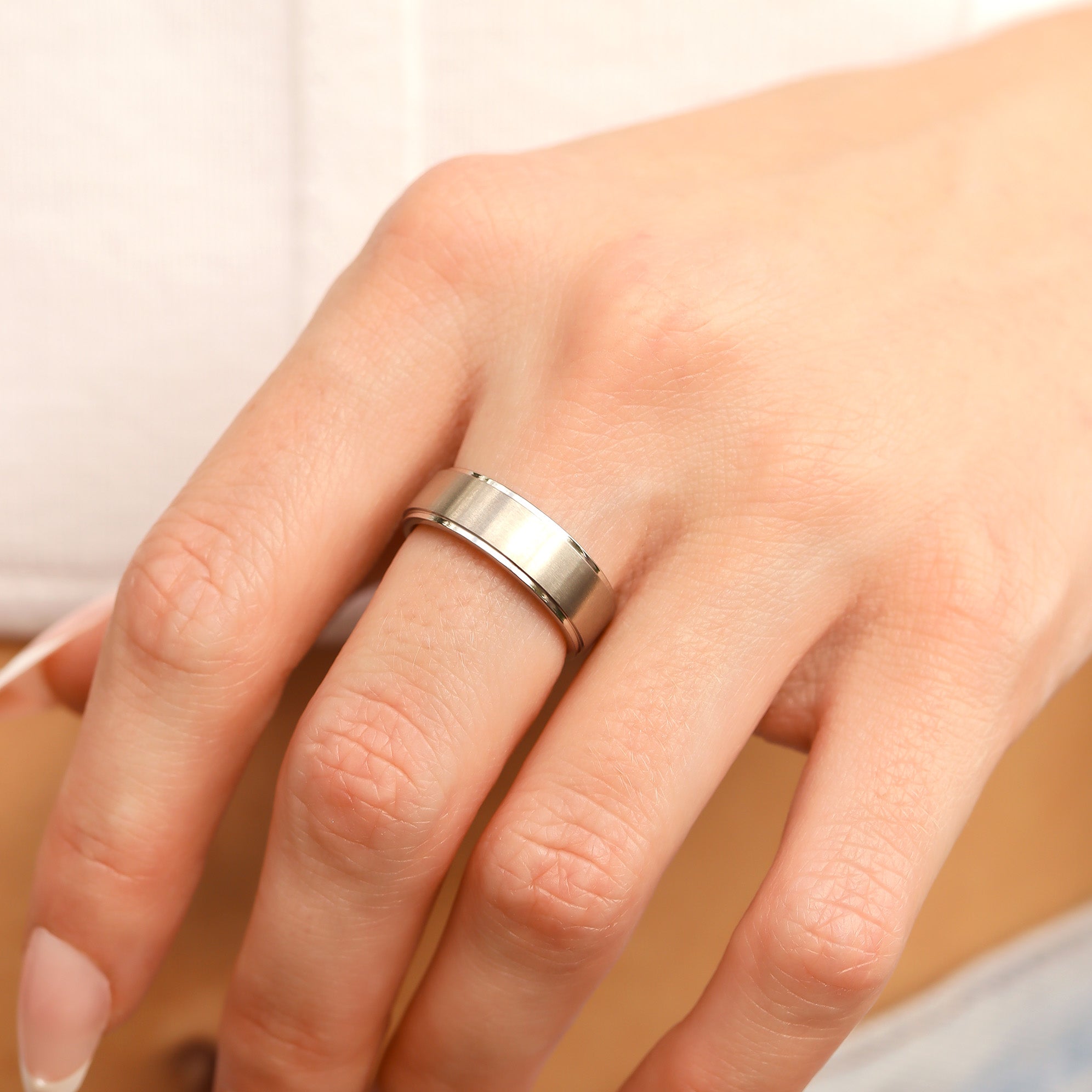 Stainless Steel Blank Ring Brushed Flat Center Polished Edge