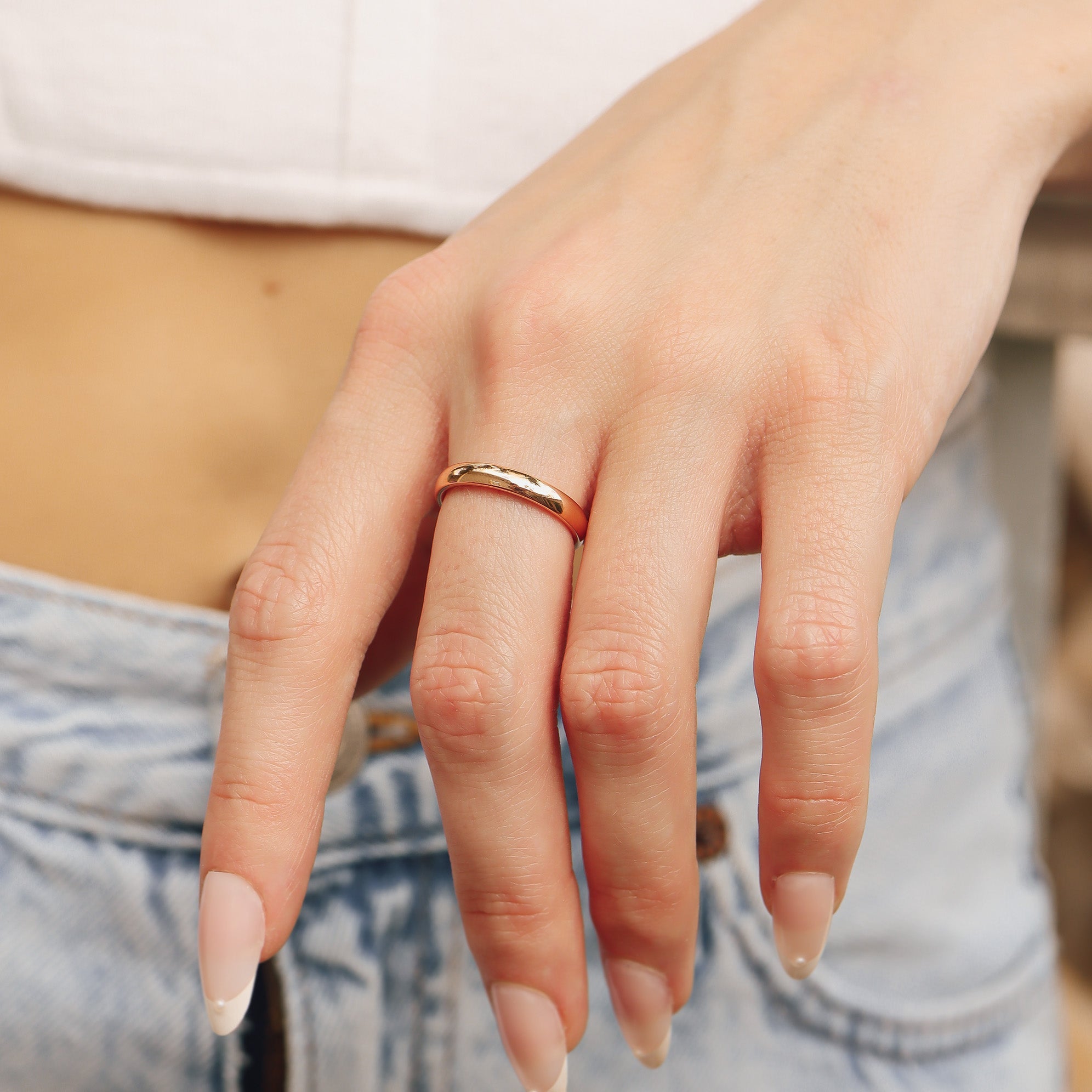 18K Rose Gold PVD Stainless Steel Rounded Blank Ring