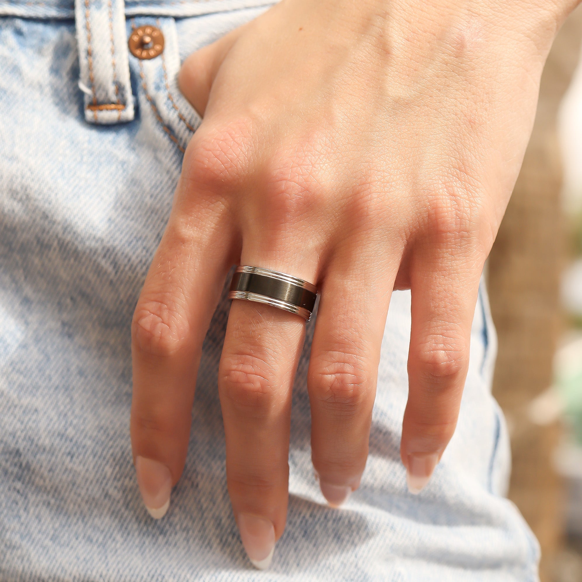 Stainless Steel Black Center Blank Ring