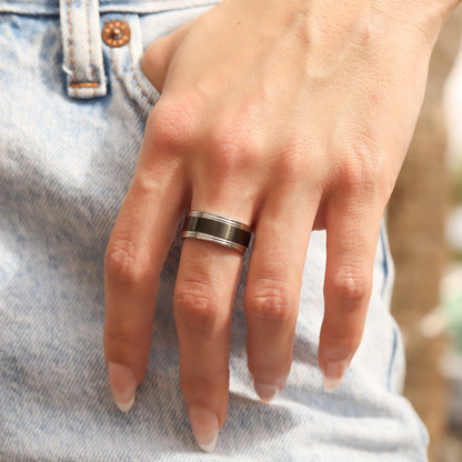 Stainless Steel Black Center Blank Ring