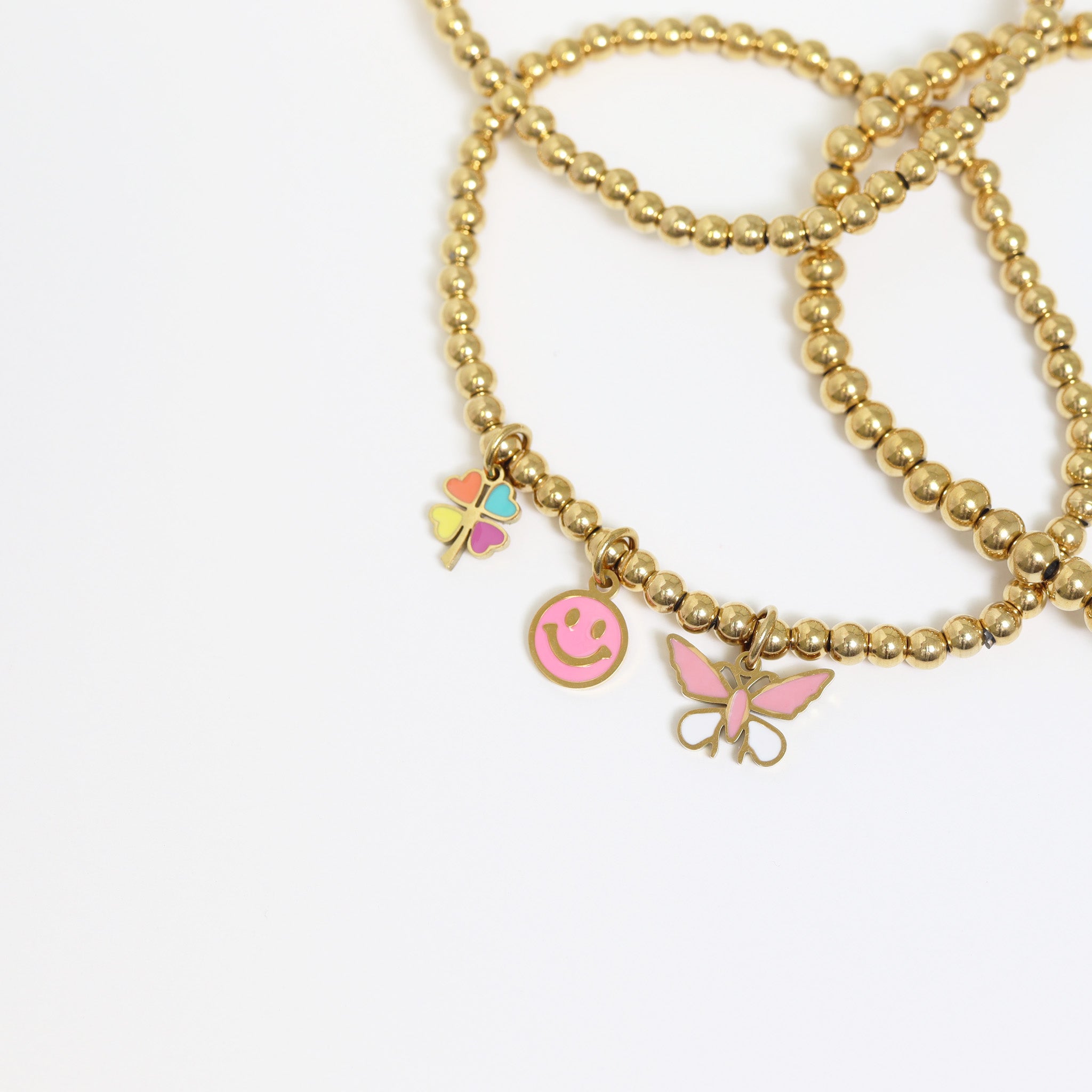 18K Gold PVD Stainless Steel Epoxy Pink Smiley Face Charm