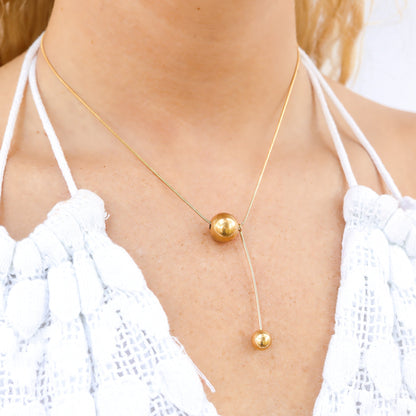 18K Gold PVD Stainless Steel Snake Chain Ball Pendant Necklace