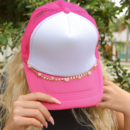 18K Gold PVD Stainless Steel Crimped Oval & Crystal Stone Layered Trucker Hat Chain