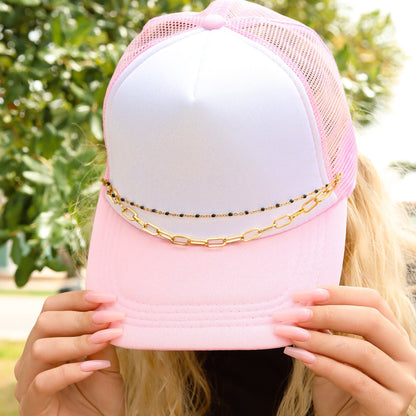 18K Gold PVD Stainless Steel Paperclip & Satellite Layered Trucker Hat Chain