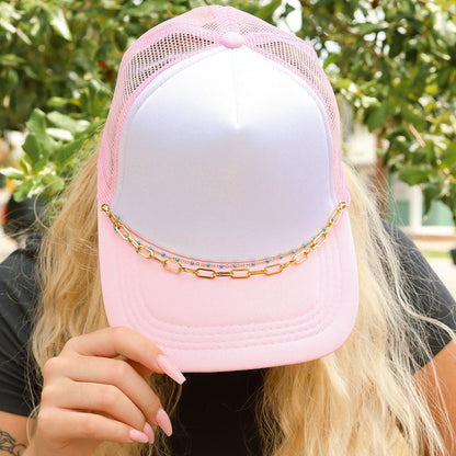 18K Gold PVD Stainless Steel Paperclip & Satellite Layered Trucker Hat Chain