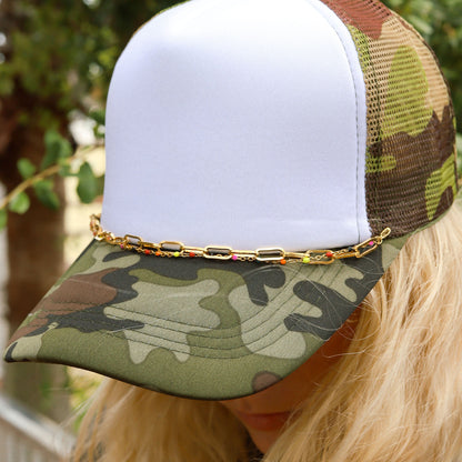 18K Gold PVD Stainless Steel Paperclip & Satellite Layered Trucker Hat Chain