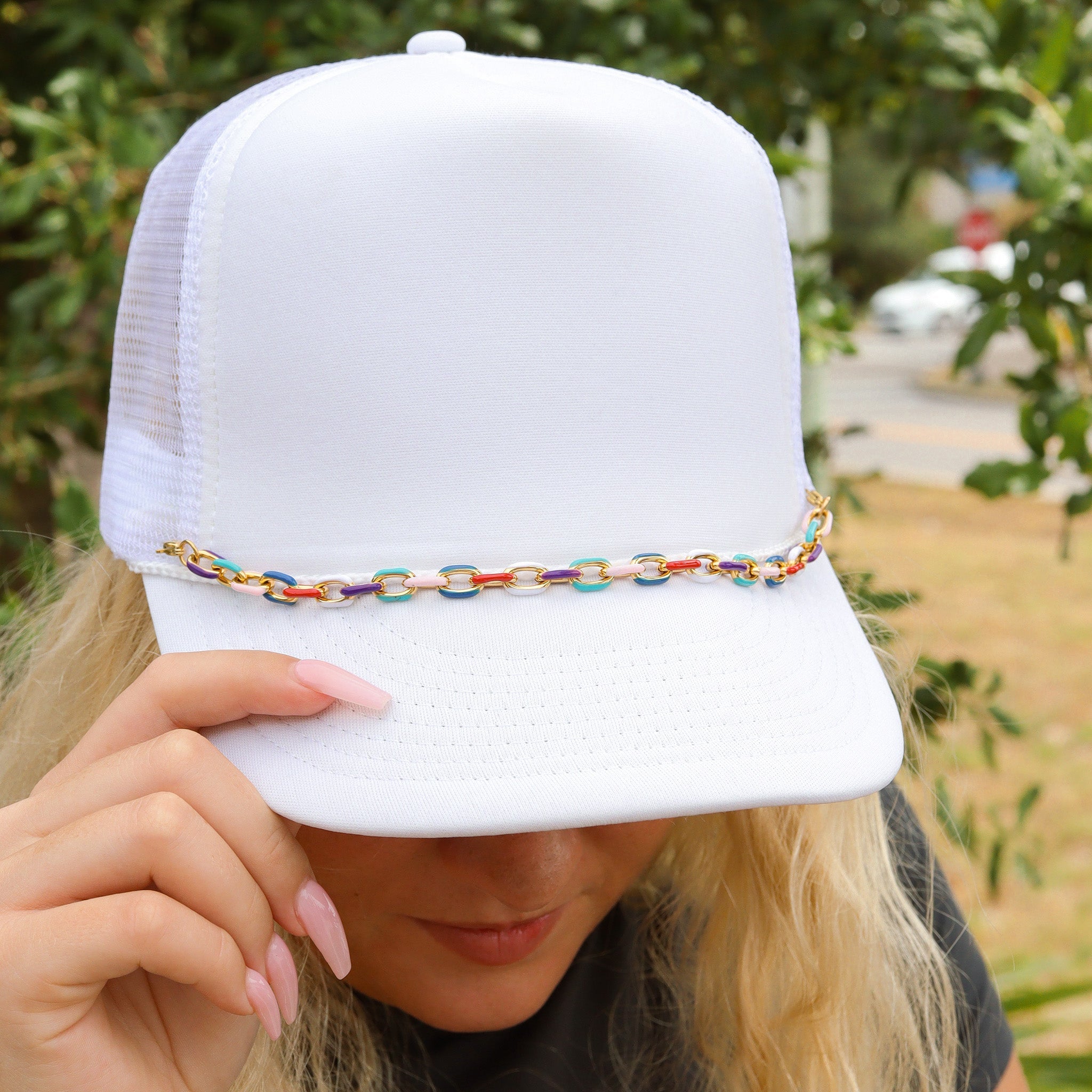 18K Gold PVD Stainless Steel Multi-Colored Cable Chunky Trucker Hat Chain