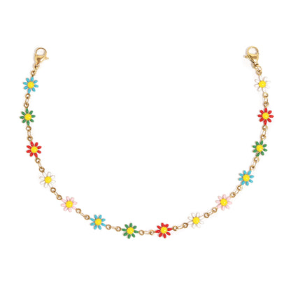 18K Gold PVD Stainless Steel Multi-Colored Daisy Trucker Hat Chain