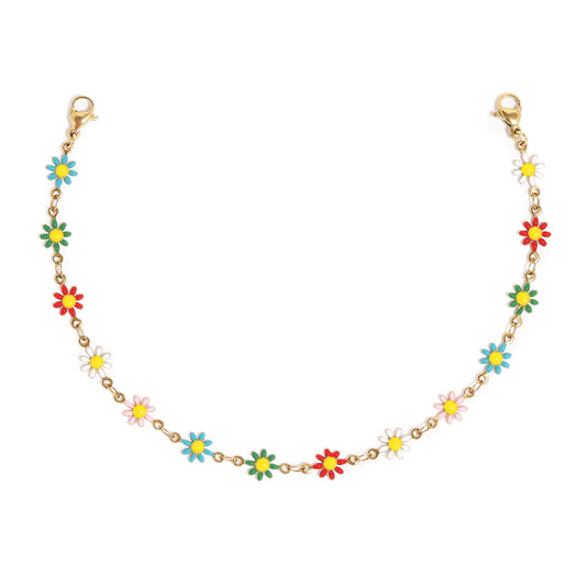 18K Gold PVD Stainless Steel Multi-Colored Daisy Trucker Hat Chain