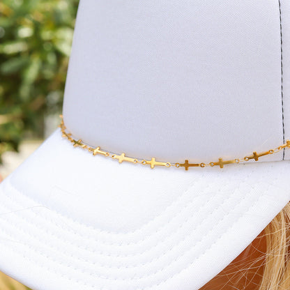 18K Gold PVD Stainless Steel Cross Trucker Hat Chain