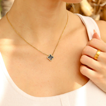 18K Gold PVD Stainless Steel Lucky Clover Charm Necklace
