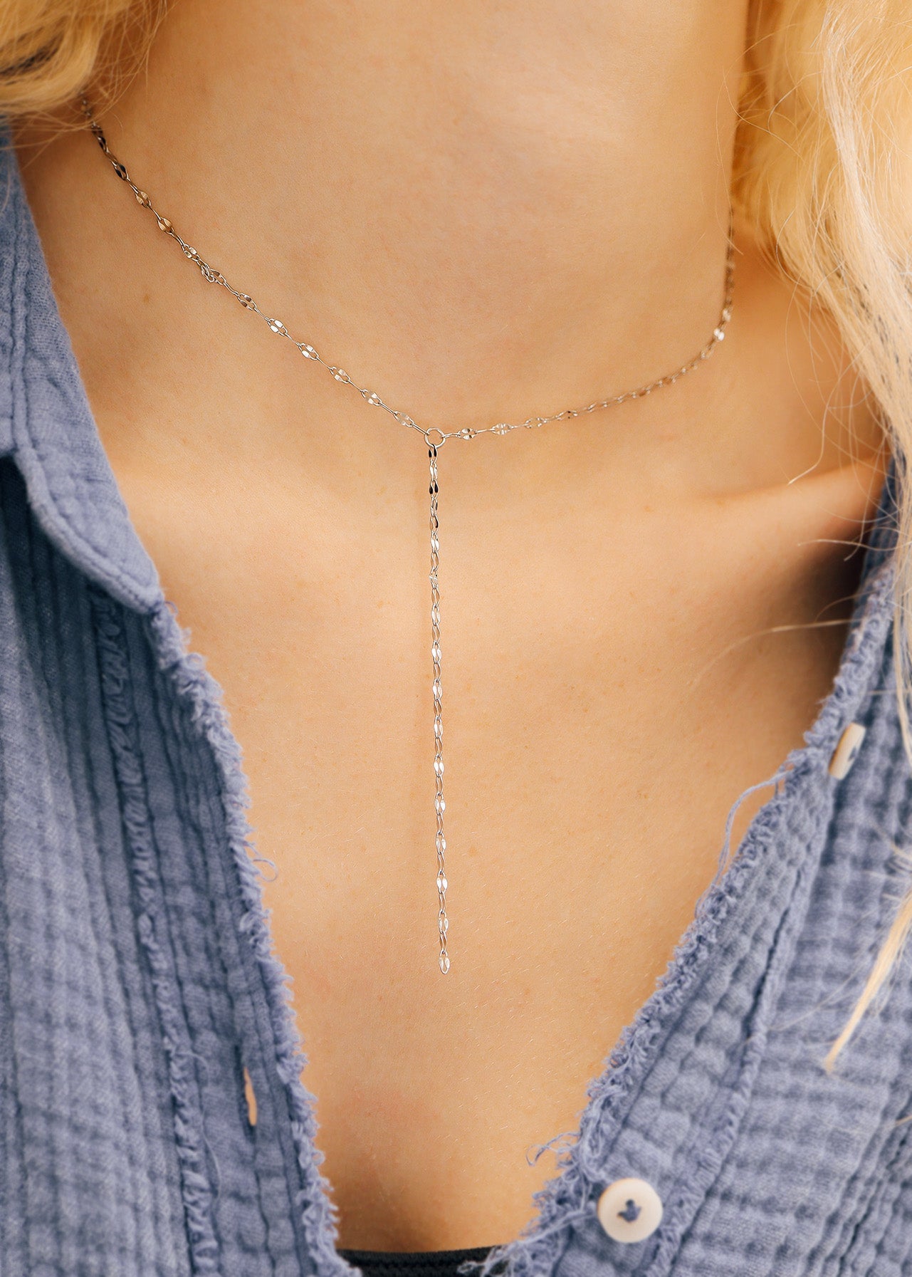 18K Gold PVD Stainless Steel Lariat Necklace Lip Chain