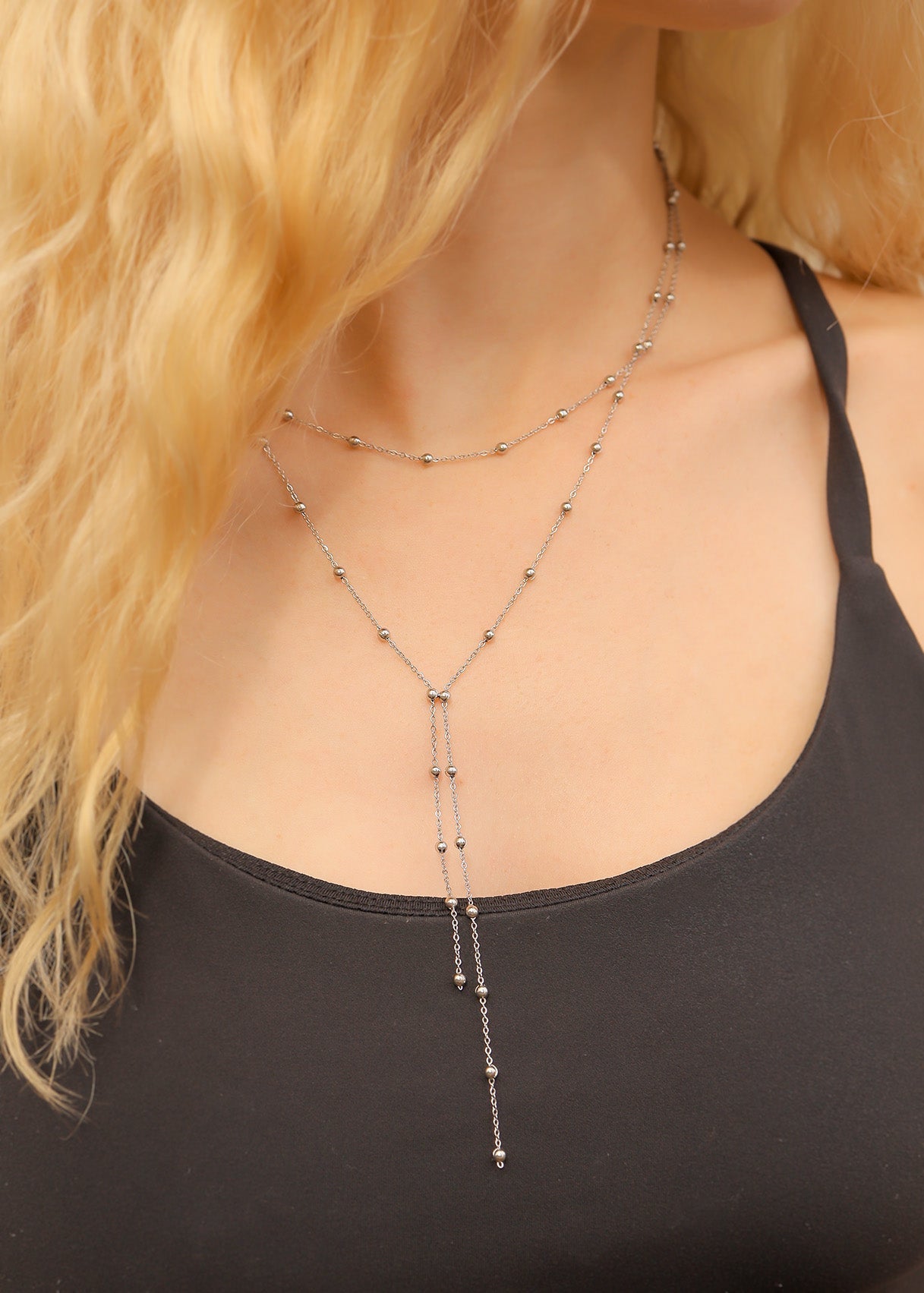 18K Gold PVD Stainless Steel Satellite Layered Lariat Necklace