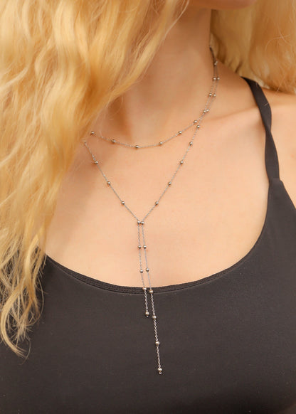 18K Gold PVD Stainless Steel Satellite Layered Lariat Necklace