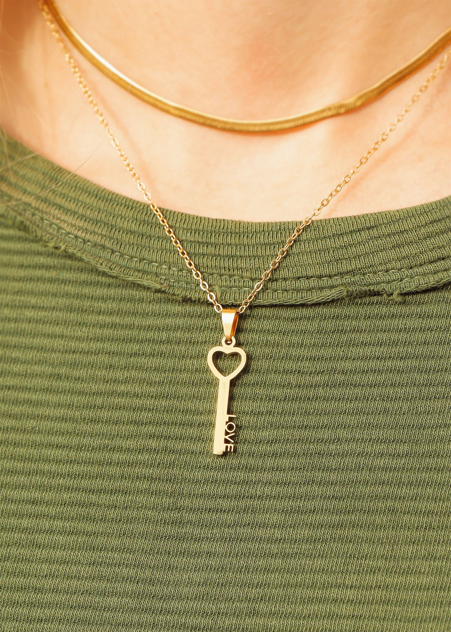 18K Gold PVD Stainless Steel Love Key Pendant Necklace