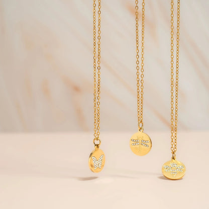 18K Gold PVD Stainless Steel Stone Dragonfly Pendant Necklace