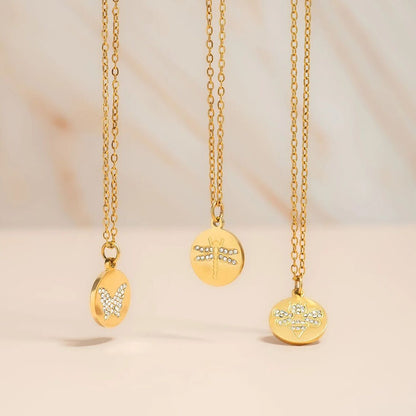 18K Gold PVD Stainless Steel Stone Bee Pendant Necklace