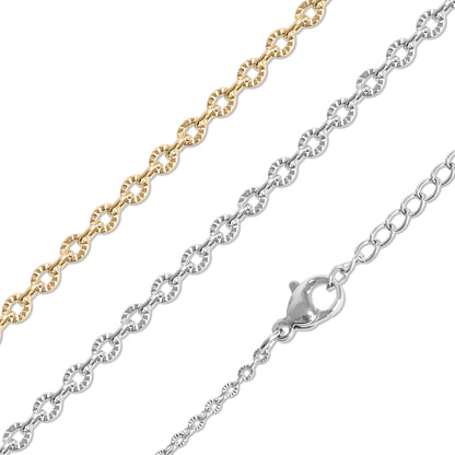 18K Gold PVD Stainless Steel Crimped Oval Link Chain Necklace