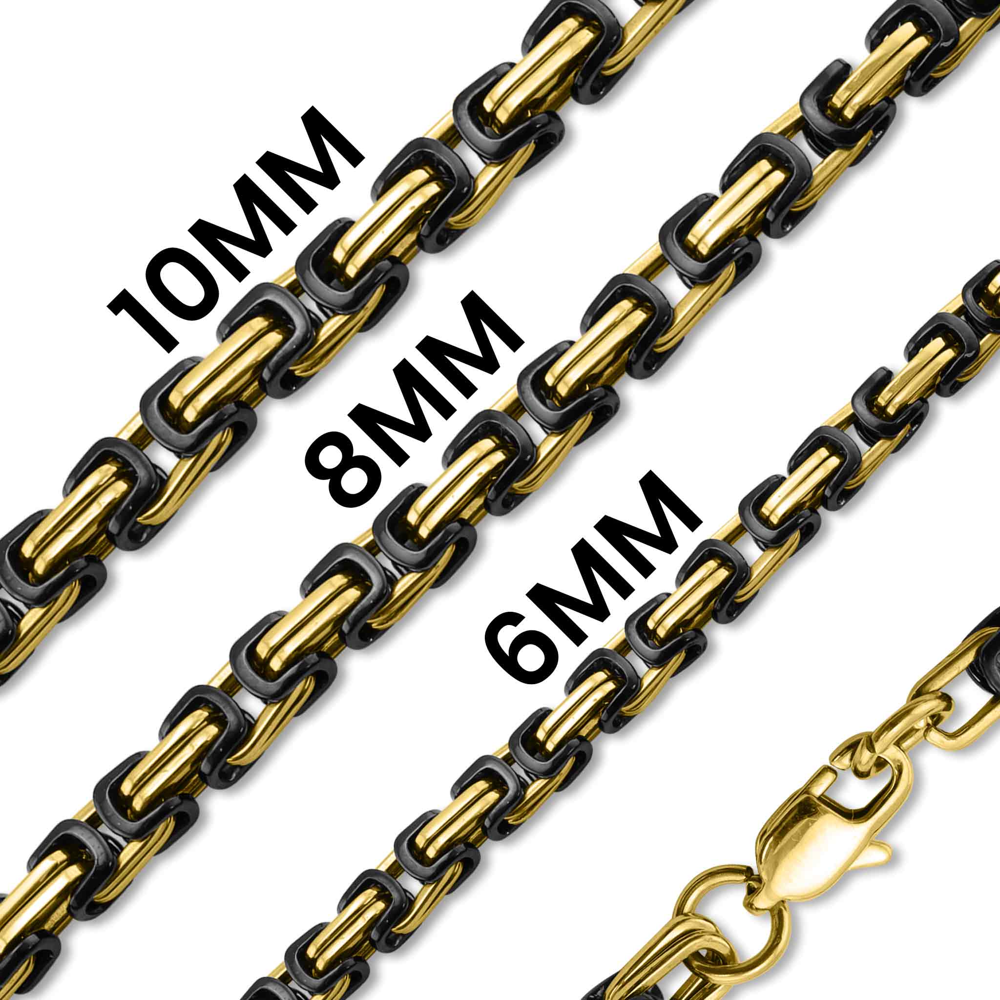Stainless Steel Black and 18K Gold PVD Coated Byzantine Chain Necklace