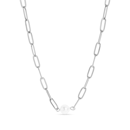 18K Gold PVD Stainless Steel Paperclip Necklace With Pearl