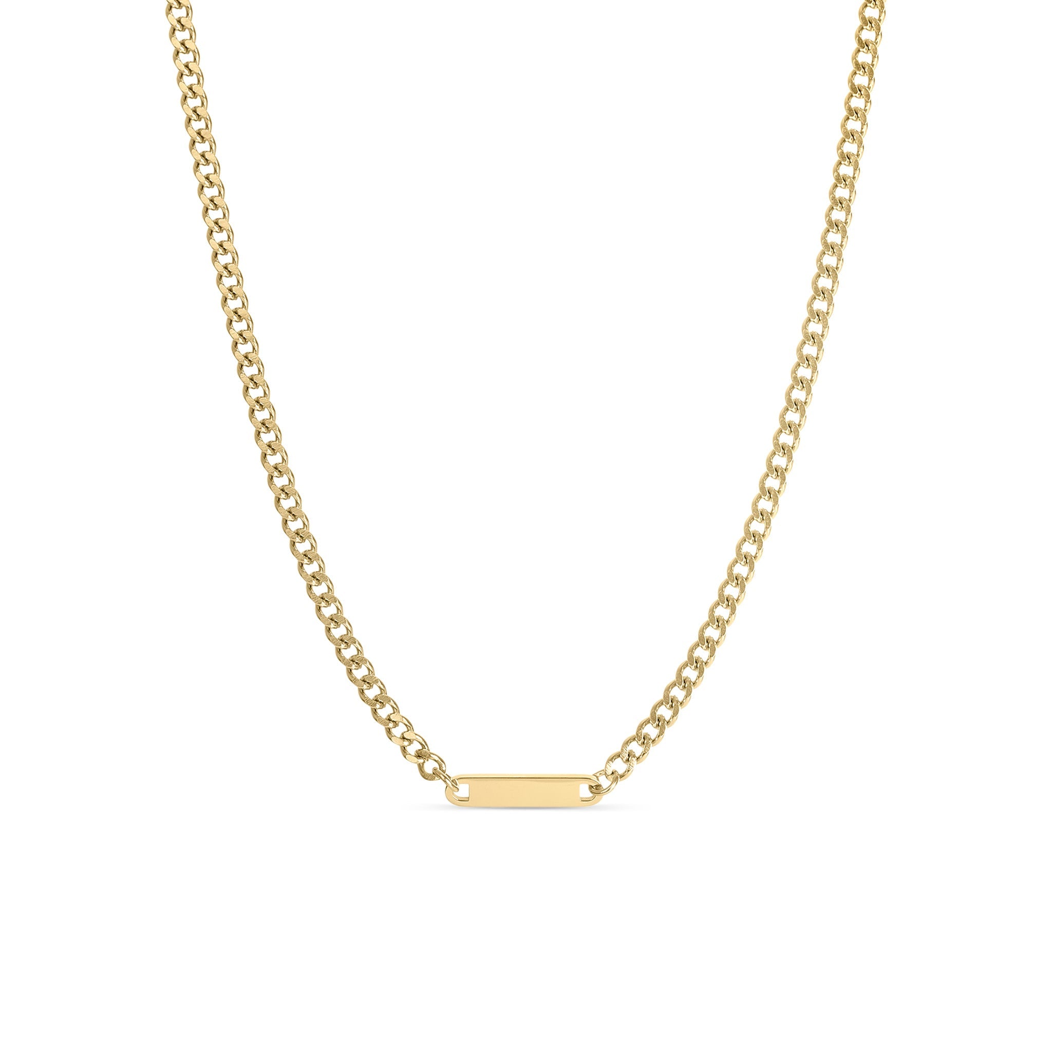 18K Gold PVD Stainless Steel Engravable Curb Chain Bar Necklace