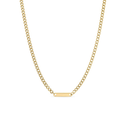 18K Gold PVD Stainless Steel Engravable Curb Chain Bar Necklace