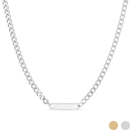 18K Gold PVD Stainless Steel Engravable Curb Chain Bar Necklace