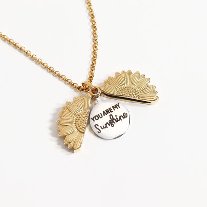 18K Gold PVD Stainless Steel Sunflower Hidden Message Necklace