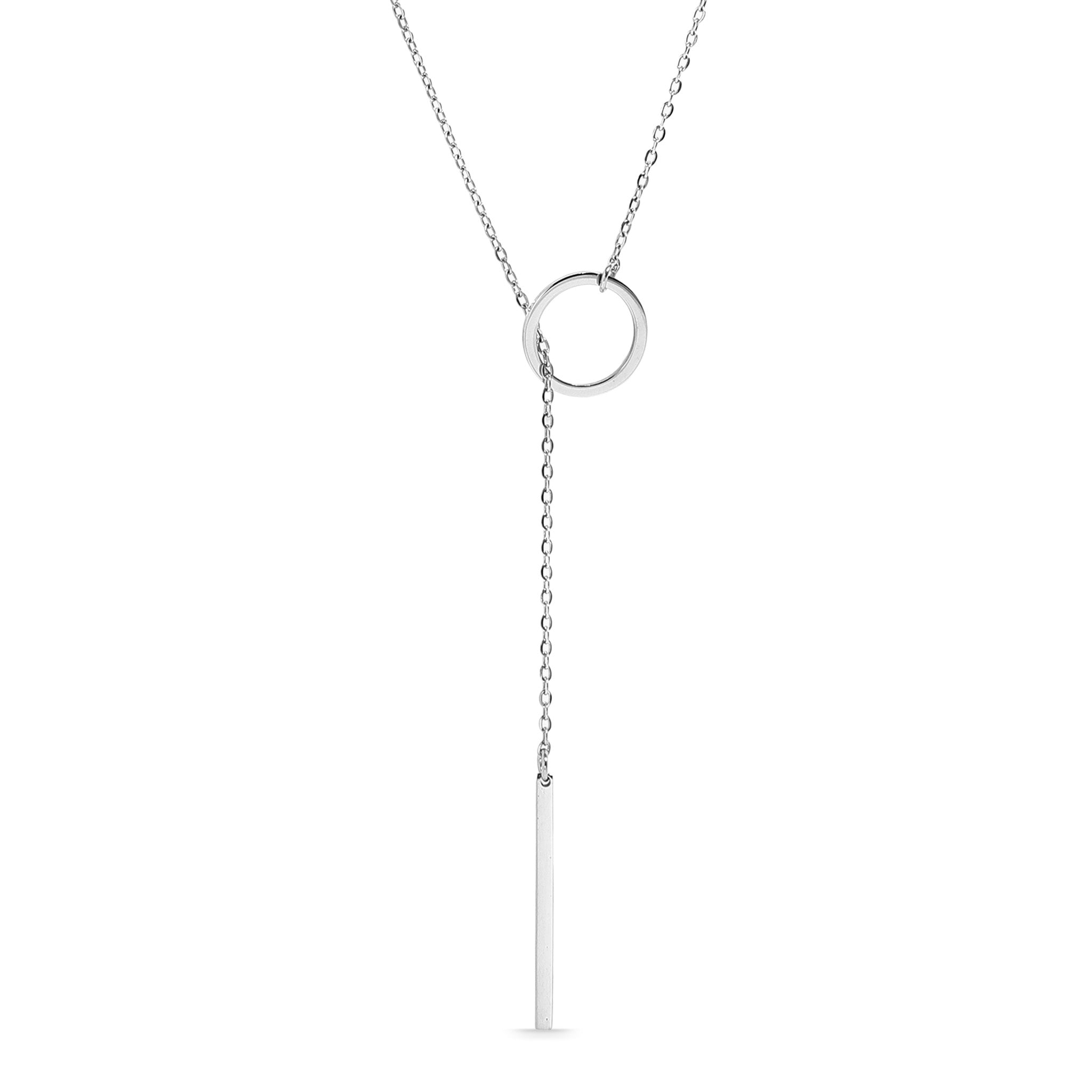 18K Gold PVD Stainless Steel Lariat Necklace Circle with Drop Bar