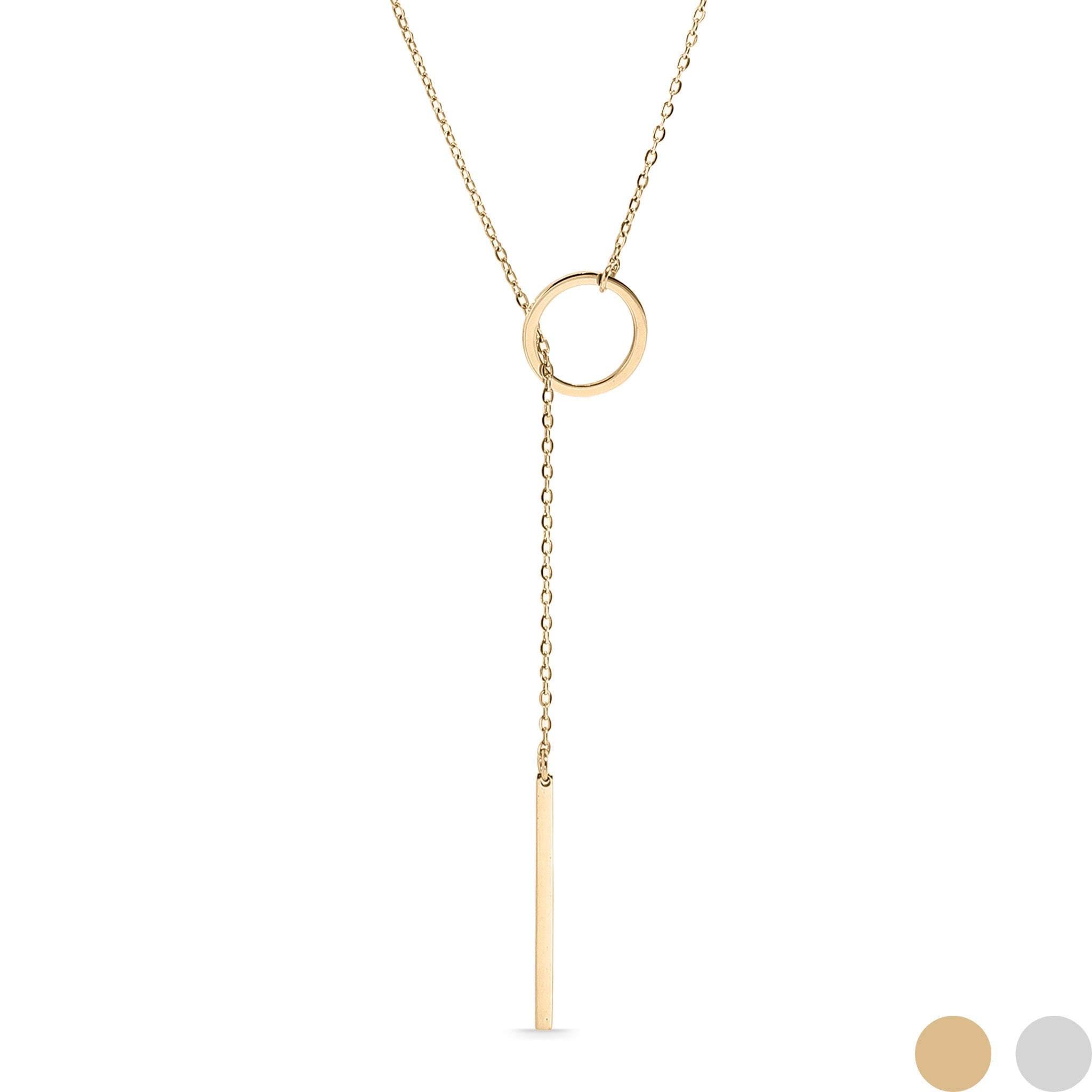 18K Gold PVD Stainless Steel Lariat Necklace Circle with Drop Bar