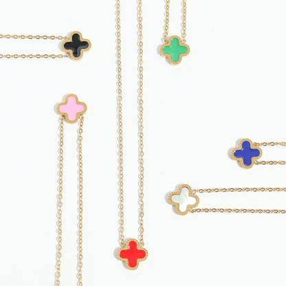 18K Gold PVD Stainless Steel Lucky Clover Charm Necklace