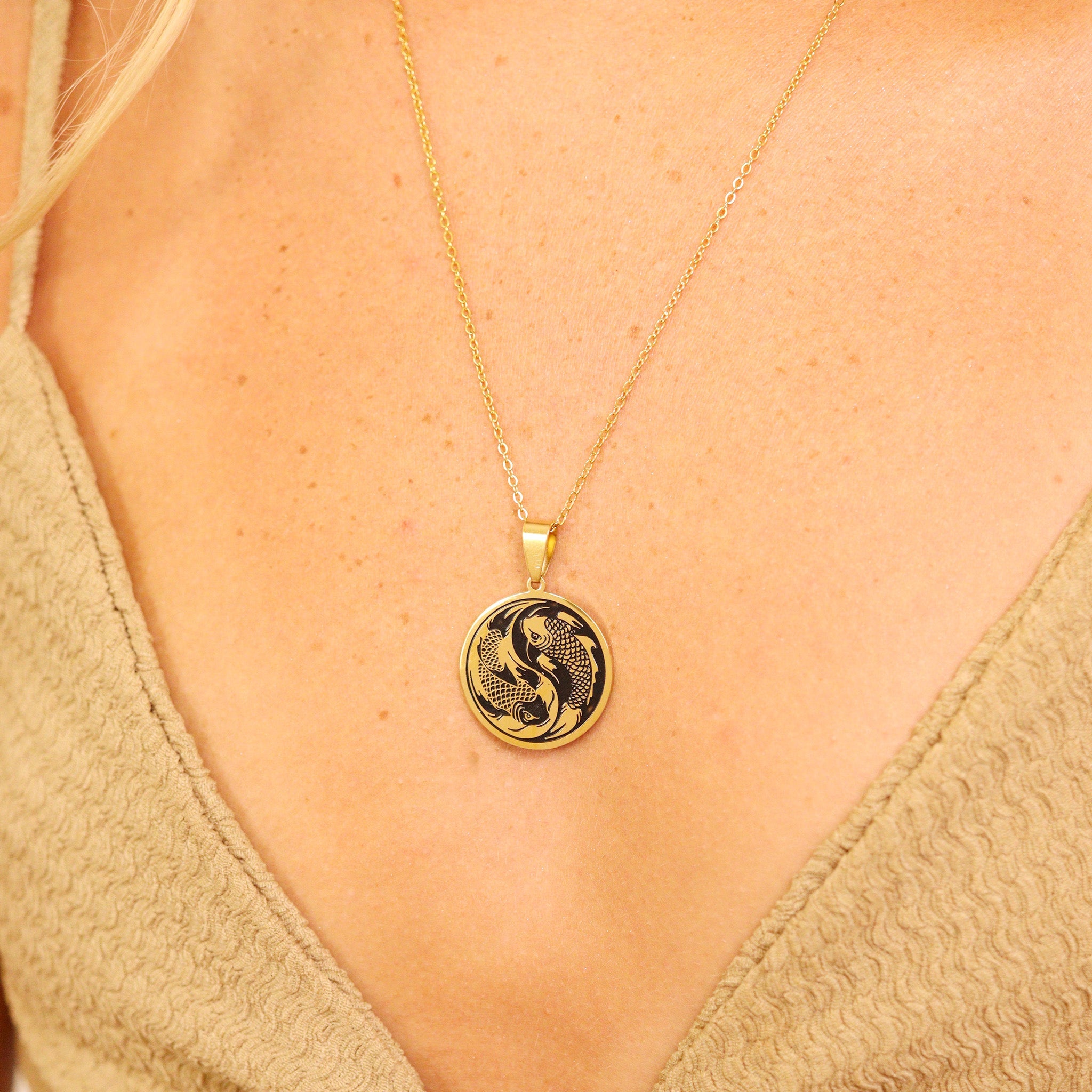 18K Gold PVD Stainless Steel Yin & Yang Koi Fish Pendant