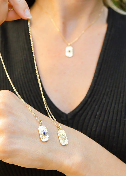 14K Gold Plated Sterling Silver Semi Precious Compass Star Necklace