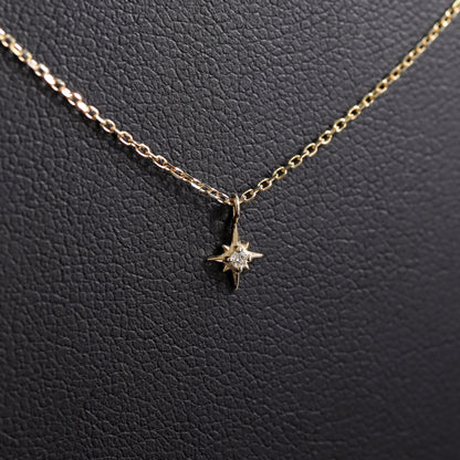 Permanent Jewelry 14K Solid Gold Diamond Compass Star Charm