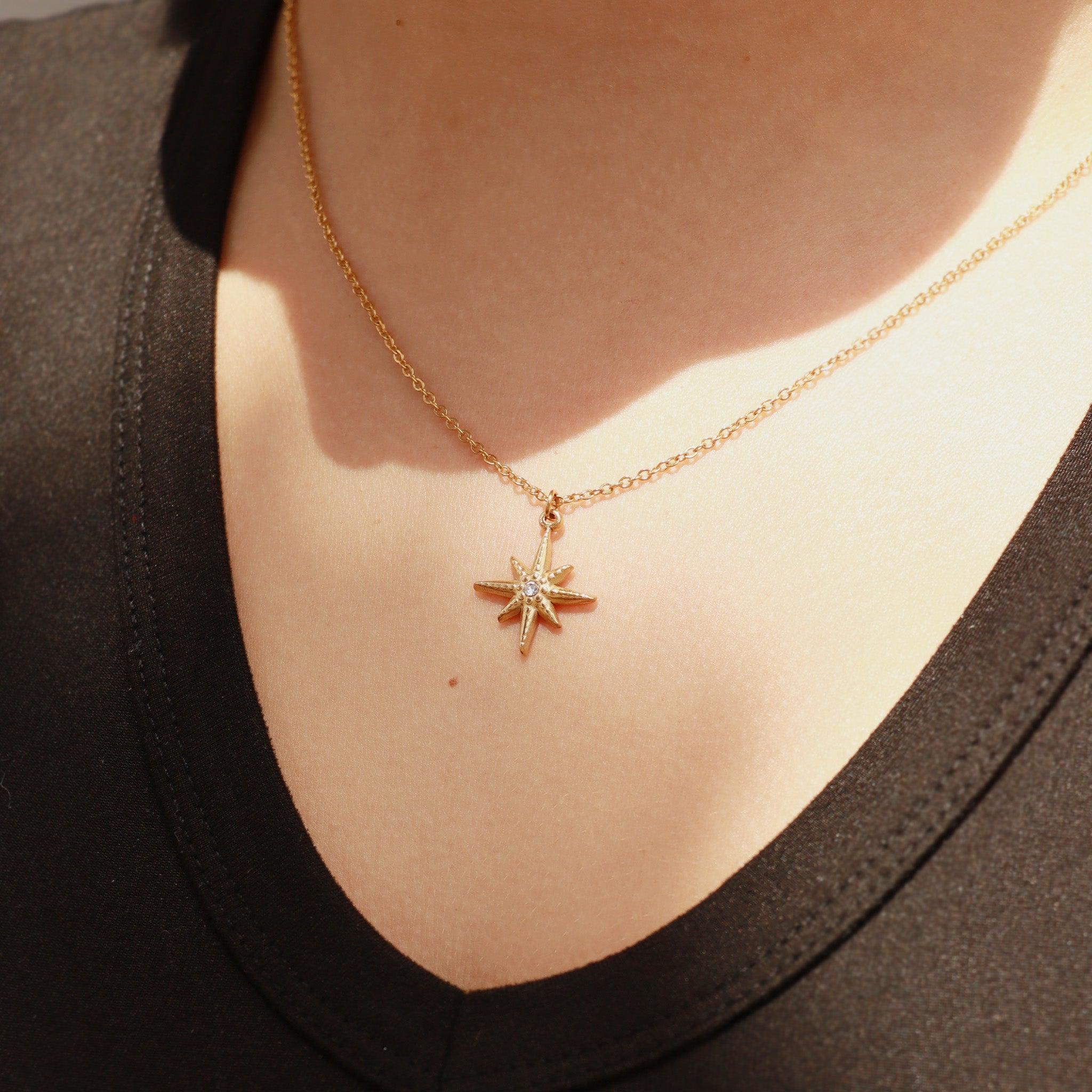 18K Gold PVD Stainless Steel Compass Pendant