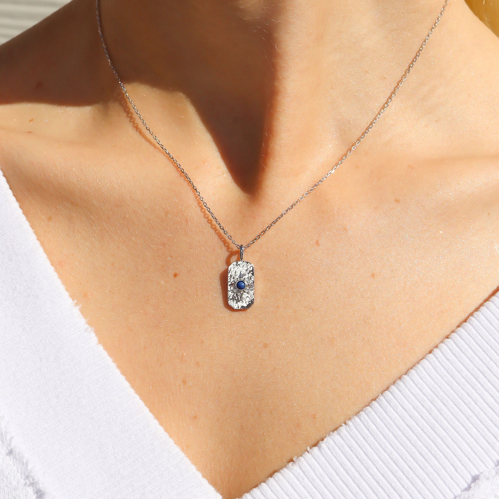 14K Gold Plated Sterling Silver Semi Precious Compass Star Necklace