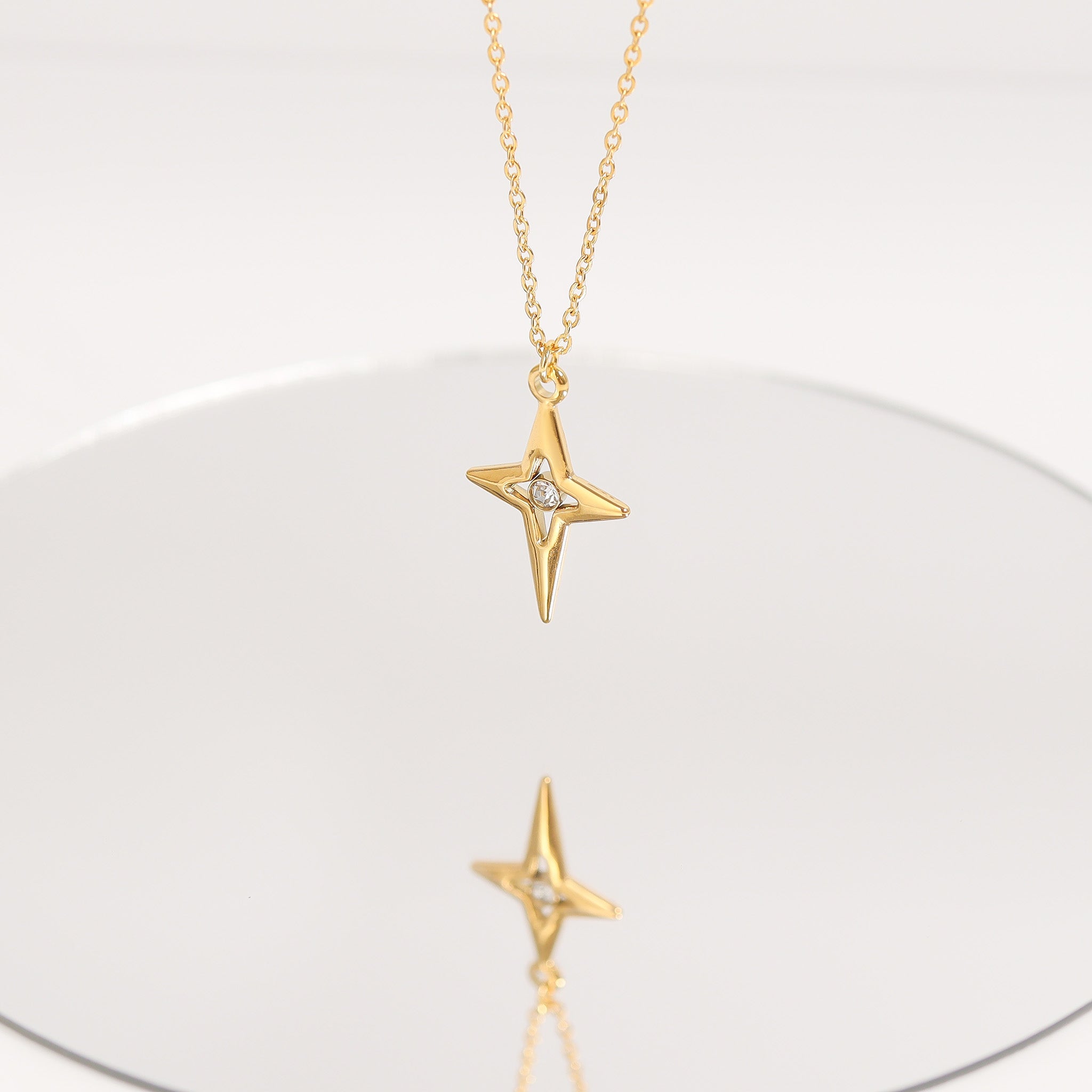 18K Gold PVD Stainless Steel Compass Star Charm