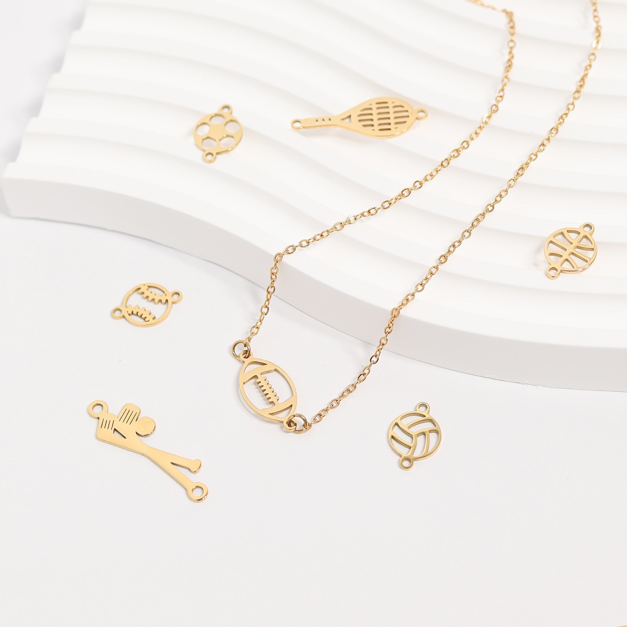 18K Gold PVD Stainless Steel Tennis Connector Charm