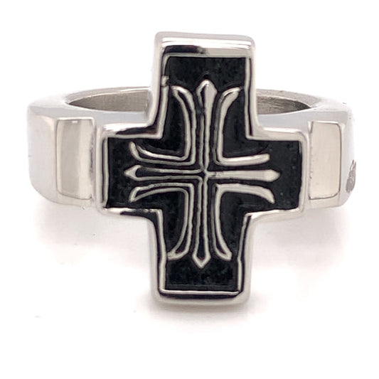 Polished Black Enamel Cross Stainless Steel Ring