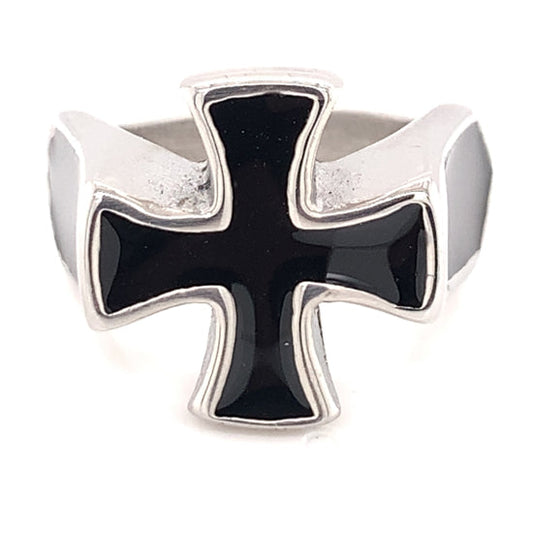 Polished Black Enamel Cross Stainless Steel Ring